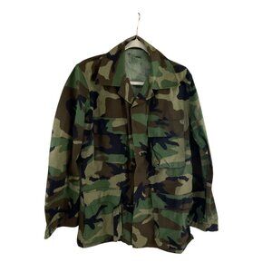 U.S. Military Woodland Camo Combat Coat S Cotton Blend Button-Up Pockets Vintage